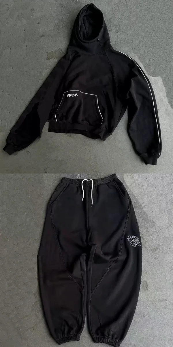 Ensemble homme streetwear hoodie cropped + pantalon – Style gothique