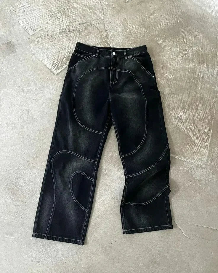 Ensemble veste + jean patchwork vintage – Style Y2K hip-hop