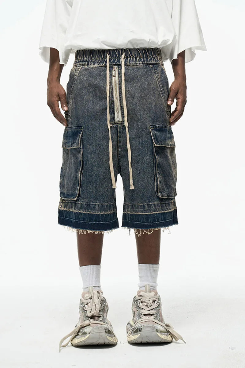 Short cargo en jean oversize – Streetwear Y2K avec poches et fermeture éclair