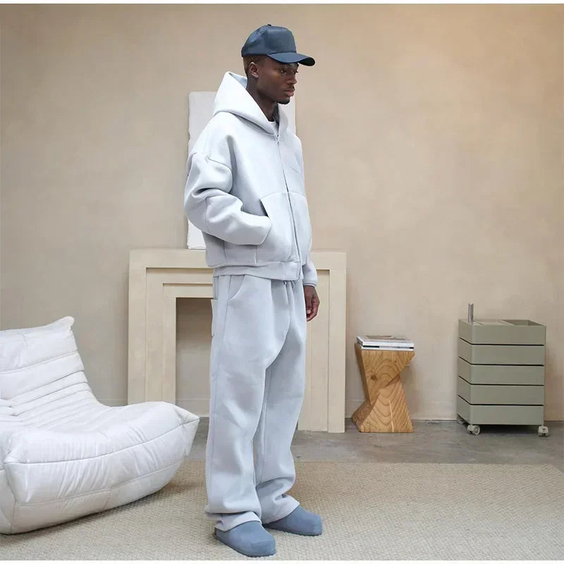 Ensemble homme streetwear hoodie zippé + pantalon – Style oversize