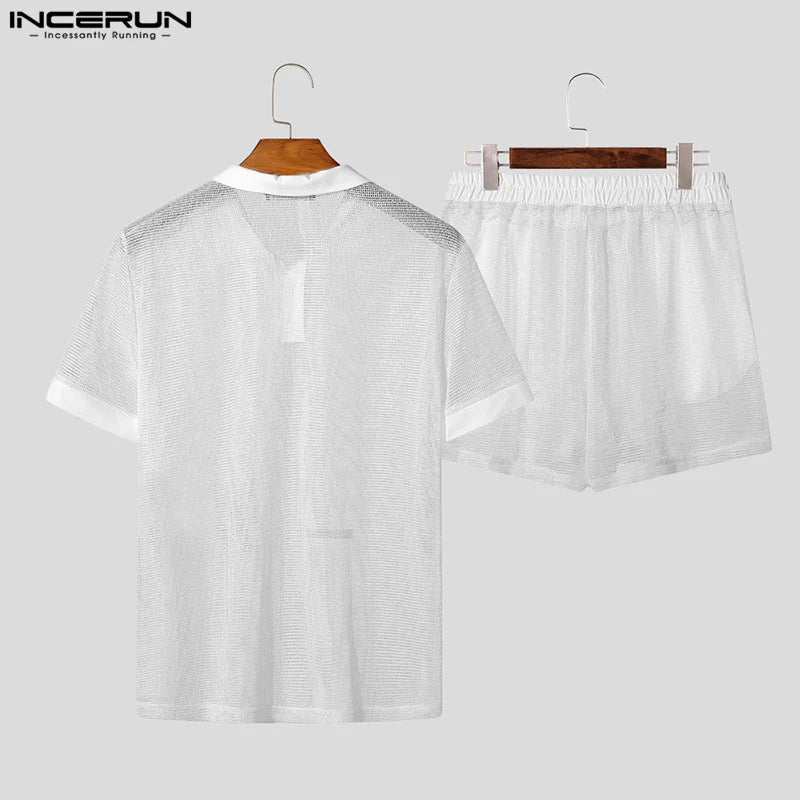Ensemble homme été – Short & polo filet transparent streetwear