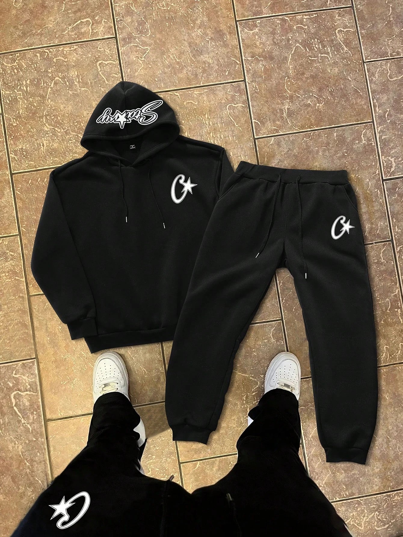 Ensemble noir 2 pièces Y2K – Hoodie + pantalon streetwear