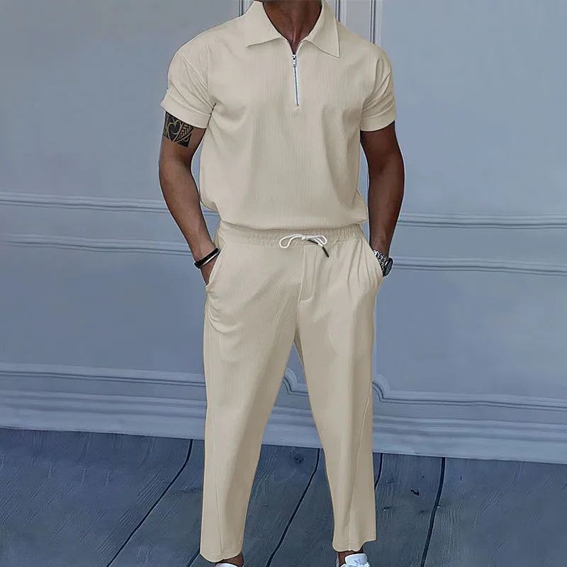 Ensemble homme 2 pièces – Polo col zippé & pantalon droit élégant