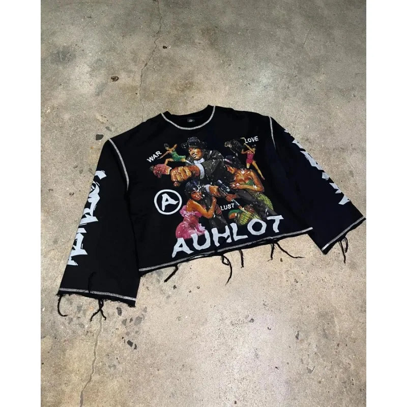 Sweat crop top streetwear oversize – Lettrage “A”