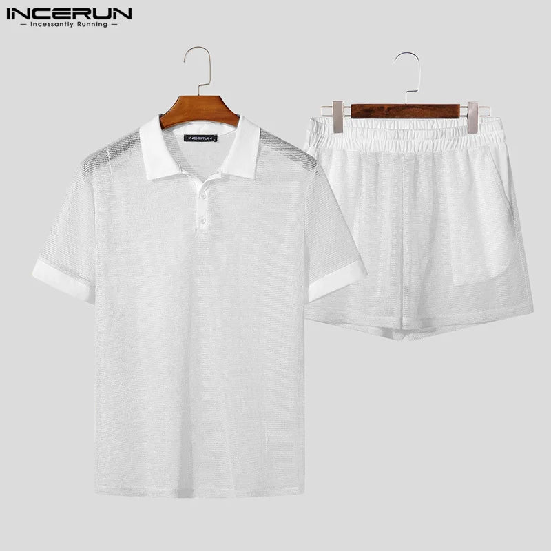 Ensemble homme été – Short & polo filet transparent streetwear