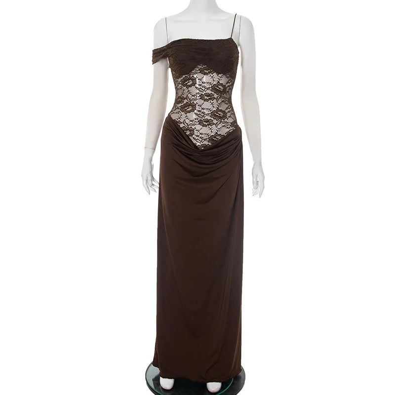 Robe longue sexy en dentelle – Épaule dénudée & dos nu élégant