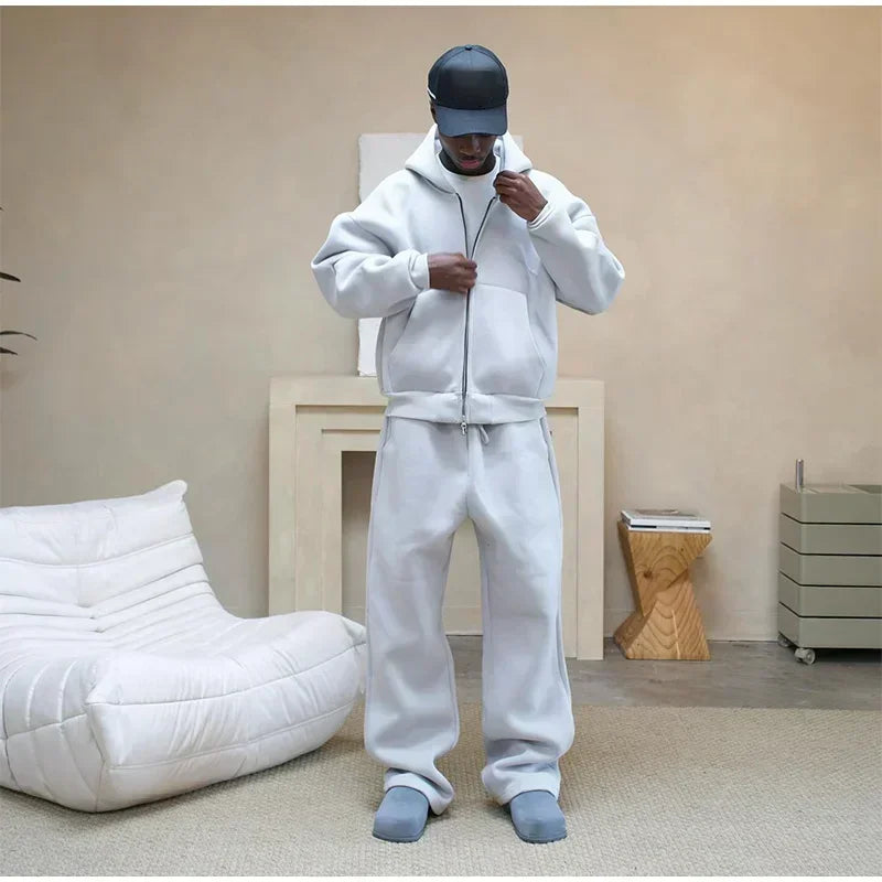 Ensemble homme streetwear hoodie zippé + pantalon – Style oversize