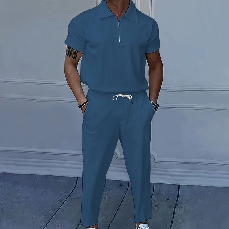 Ensemble homme 2 pièces – Polo col zippé & pantalon droit élégant