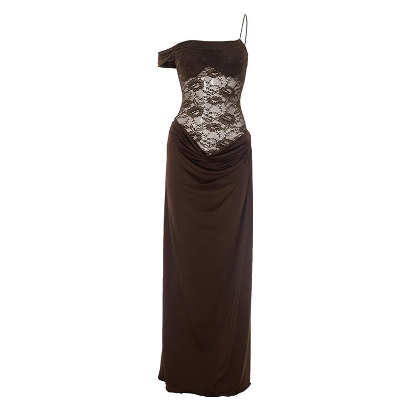 Robe longue sexy en dentelle – Épaule dénudée & dos nu élégant