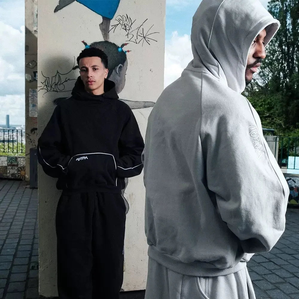 Ensemble homme streetwear hoodie cropped + pantalon – Style gothique