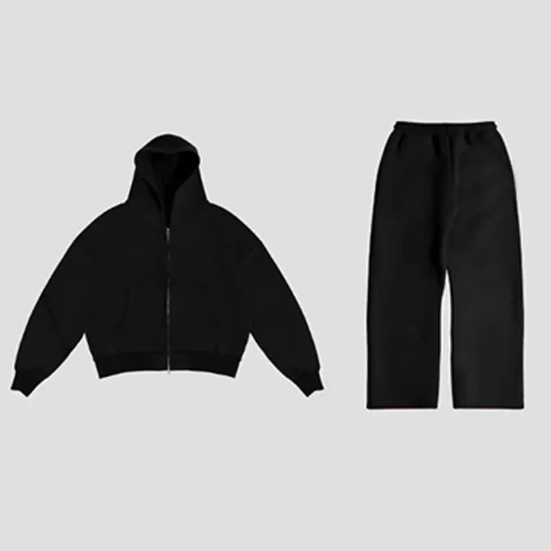 Ensemble homme streetwear hoodie zippé + pantalon – Style oversize