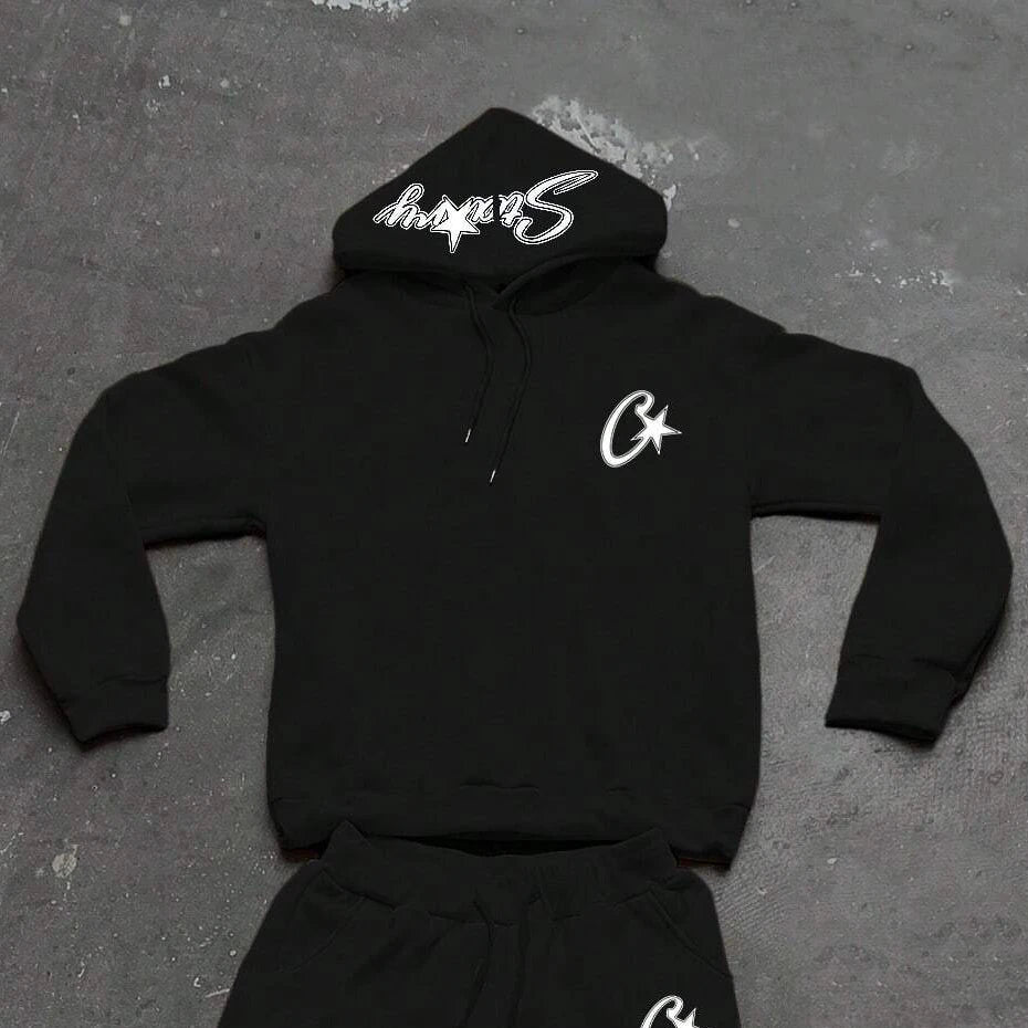 Ensemble noir 2 pièces Y2K – Hoodie + pantalon streetwear