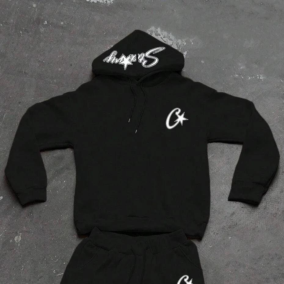 Ensemble noir 2 pièces Y2K – Hoodie + pantalon streetwear