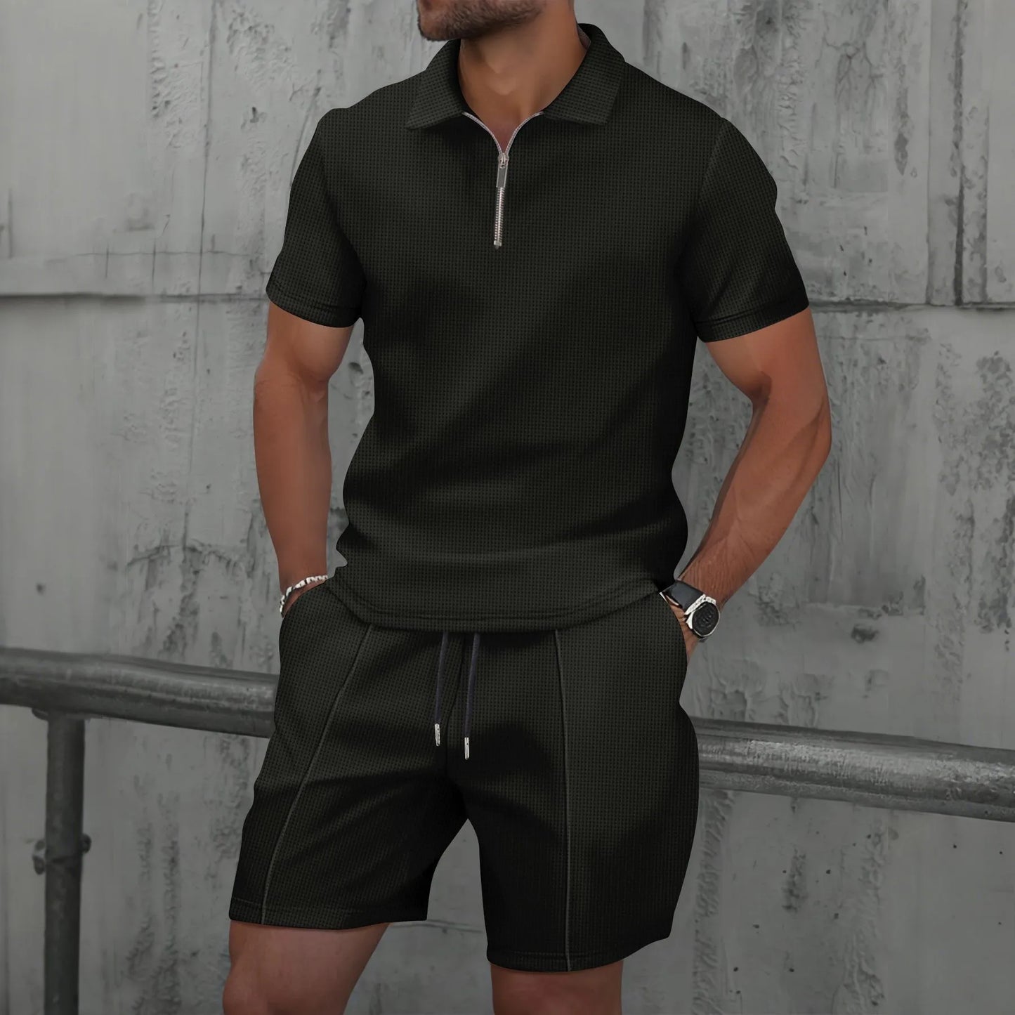 Ensemble homme été – Polo zippé & short casual chic