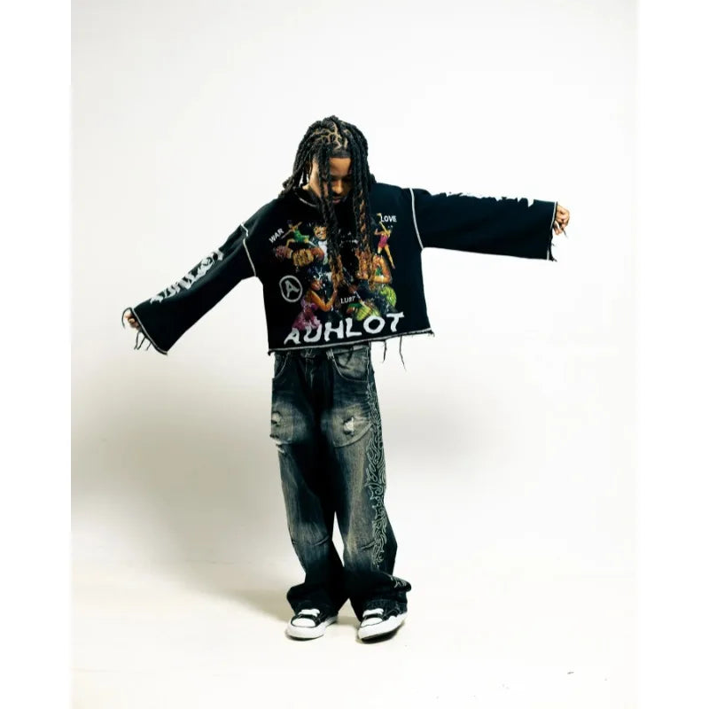 Sweat crop top streetwear oversize – Lettrage “A”