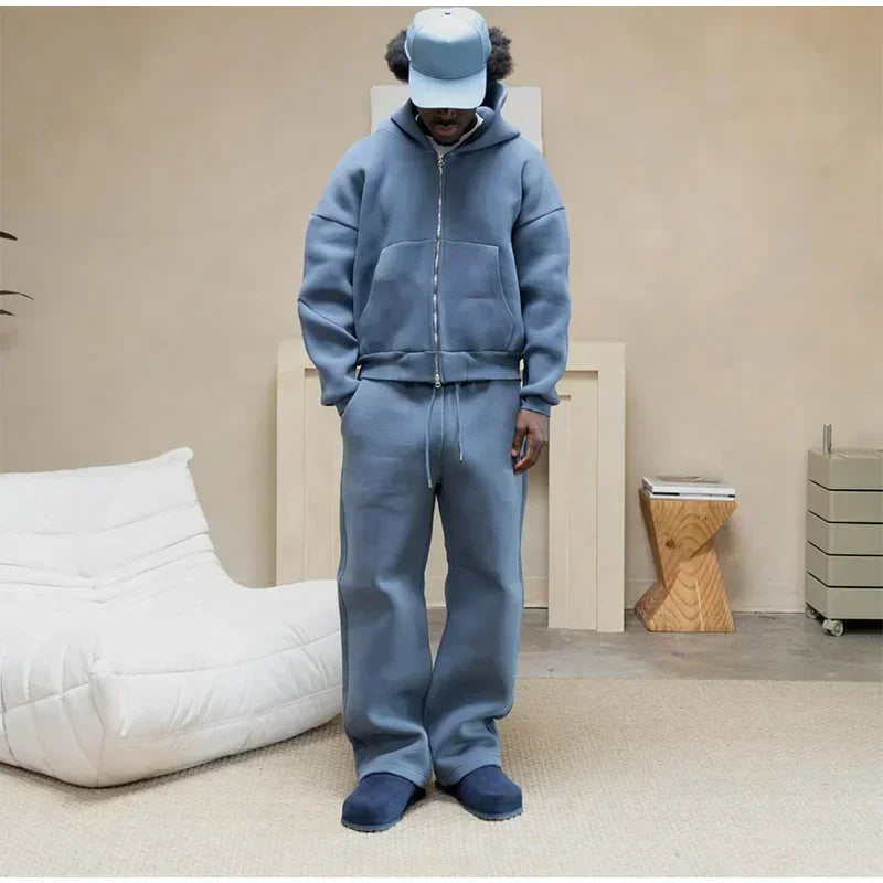 Ensemble homme streetwear hoodie zippé + pantalon – Style oversize
