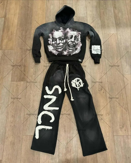 Ensemble hoodie + pantalon oversize – Style gothique punk Y2K