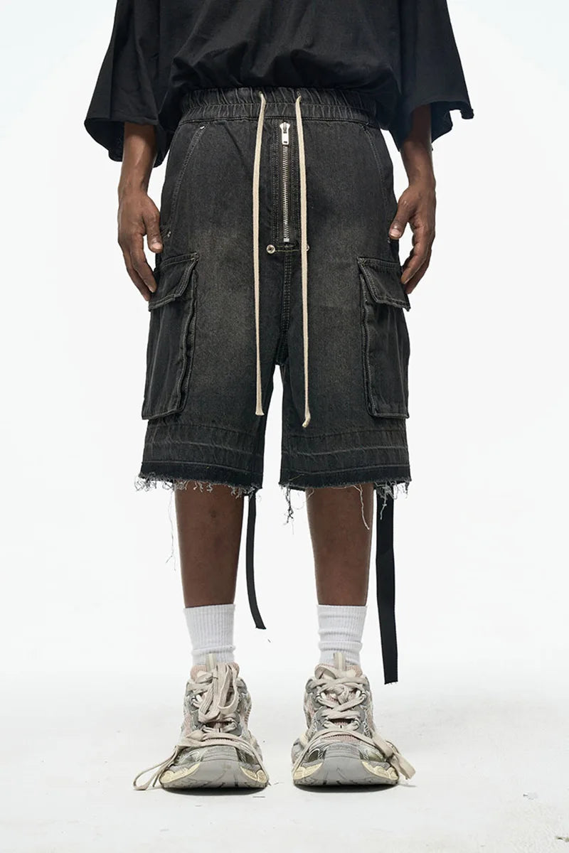 Short cargo en jean oversize – Streetwear Y2K avec poches et fermeture éclair