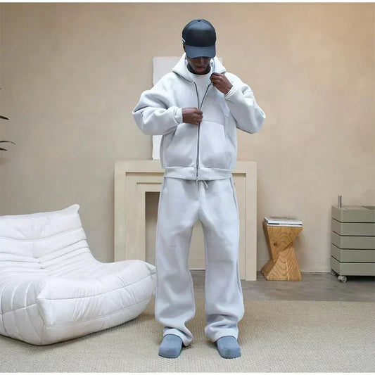 Ensemble homme streetwear hoodie zippé + pantalon – Style oversize