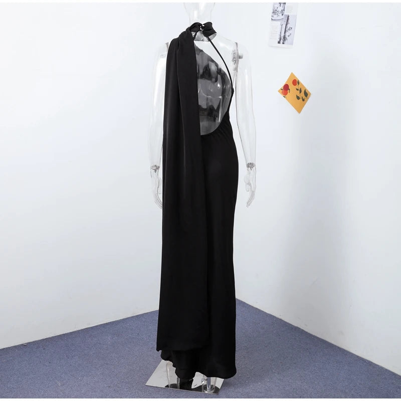 Robe longue satinée élégante – Épaules dénudées