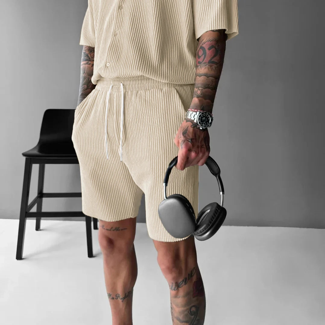 Ensemble homme velours côtelé – Chemise & short décontracté