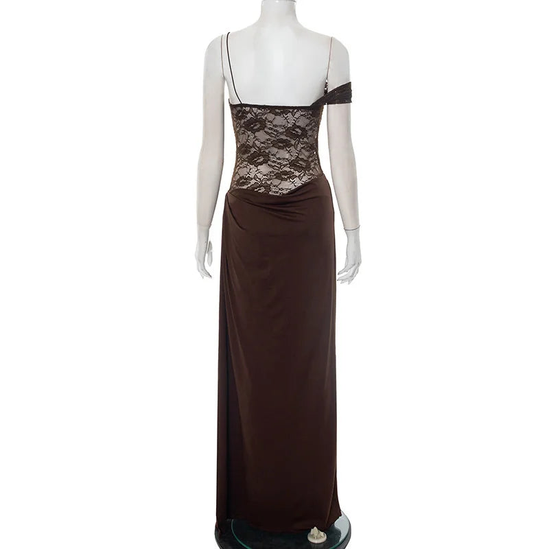 Robe longue sexy en dentelle – Épaule dénudée & dos nu élégant