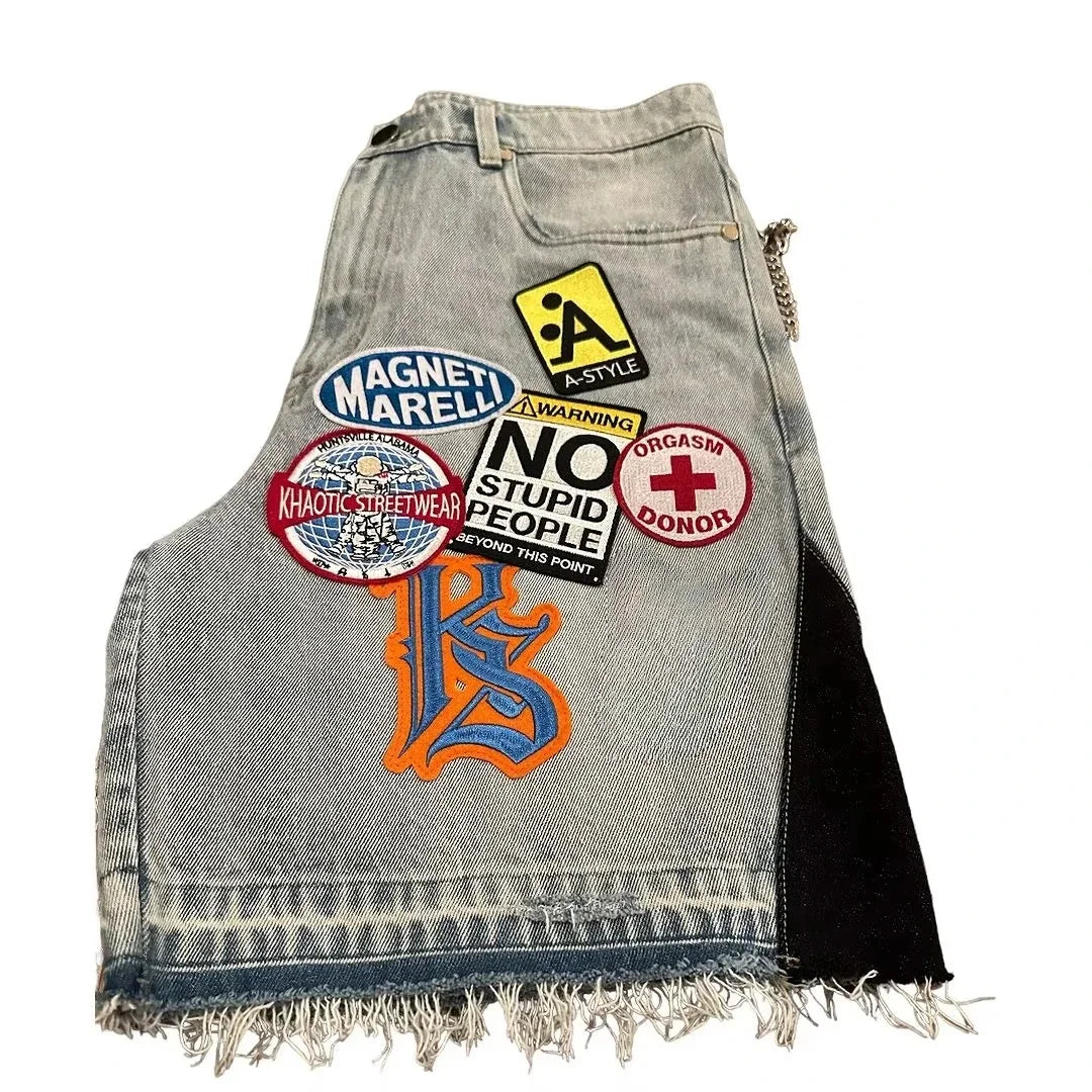 Short en denim patchwork rétro – Style Y2K streetwear