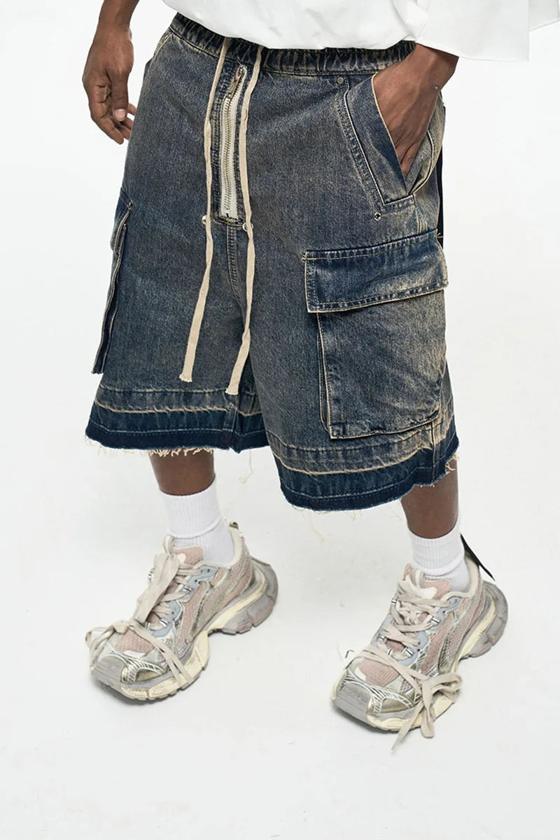 Short cargo en jean oversize – Streetwear Y2K avec poches et fermeture éclair