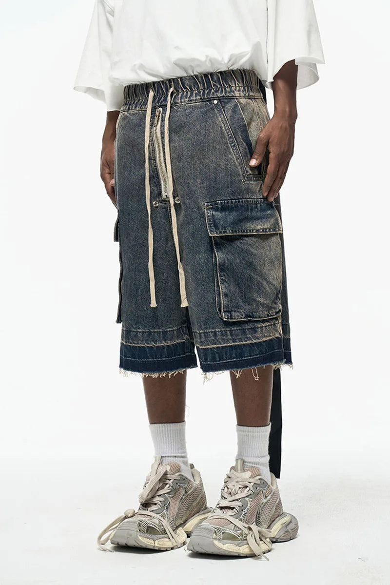 Short cargo en jean oversize – Streetwear Y2K avec poches et fermeture éclair