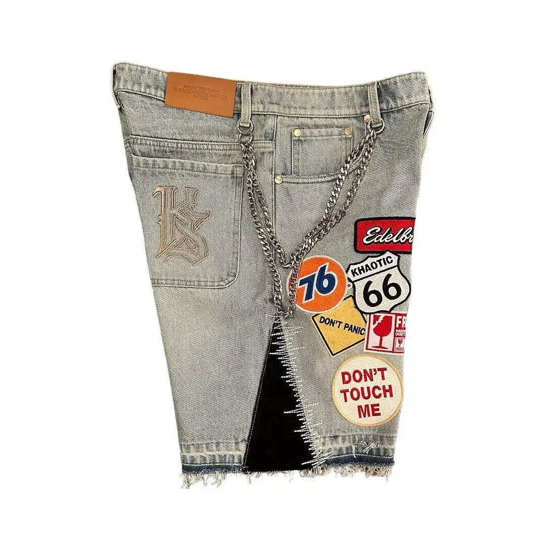 Short en denim patchwork rétro – Style Y2K streetwear
