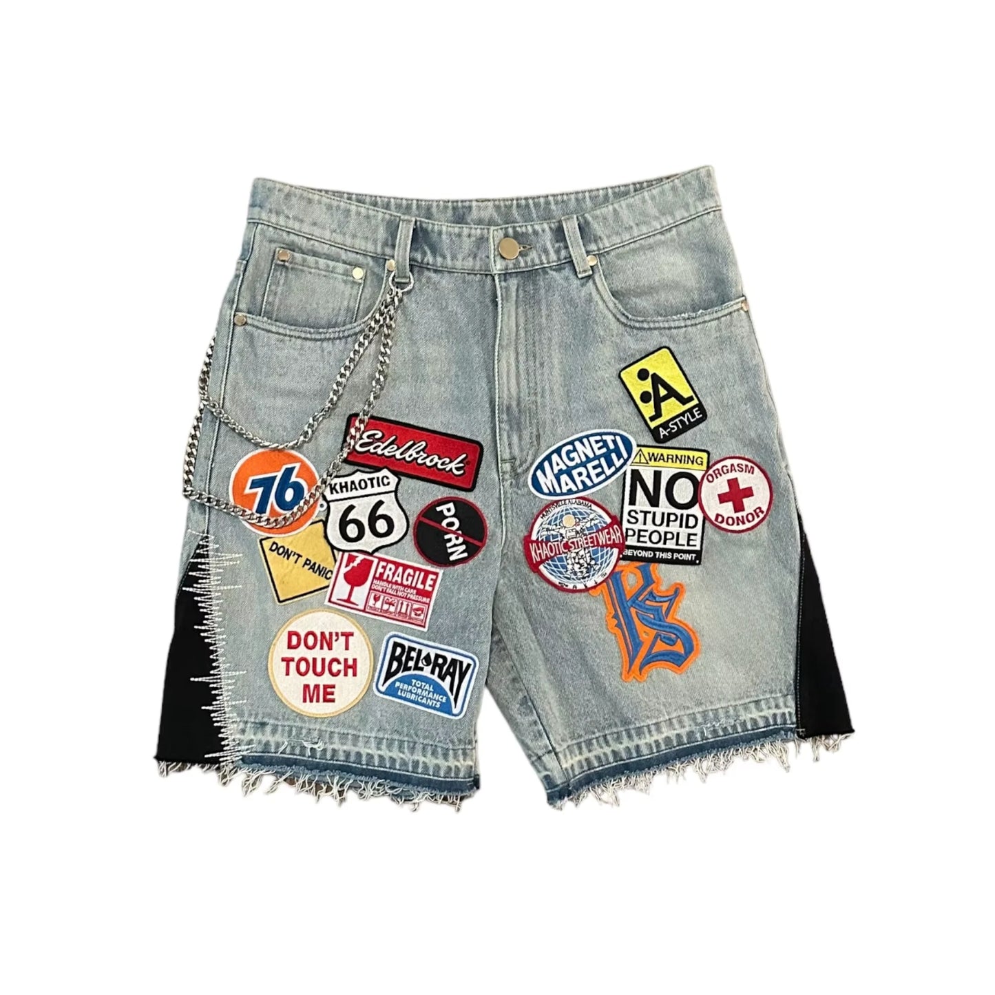 Short en denim patchwork rétro – Style Y2K streetwear