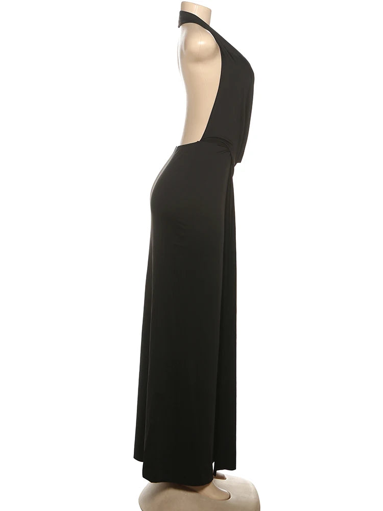 Robe longue dos nu avec fente – Col V plongeant, élégante et sexy
