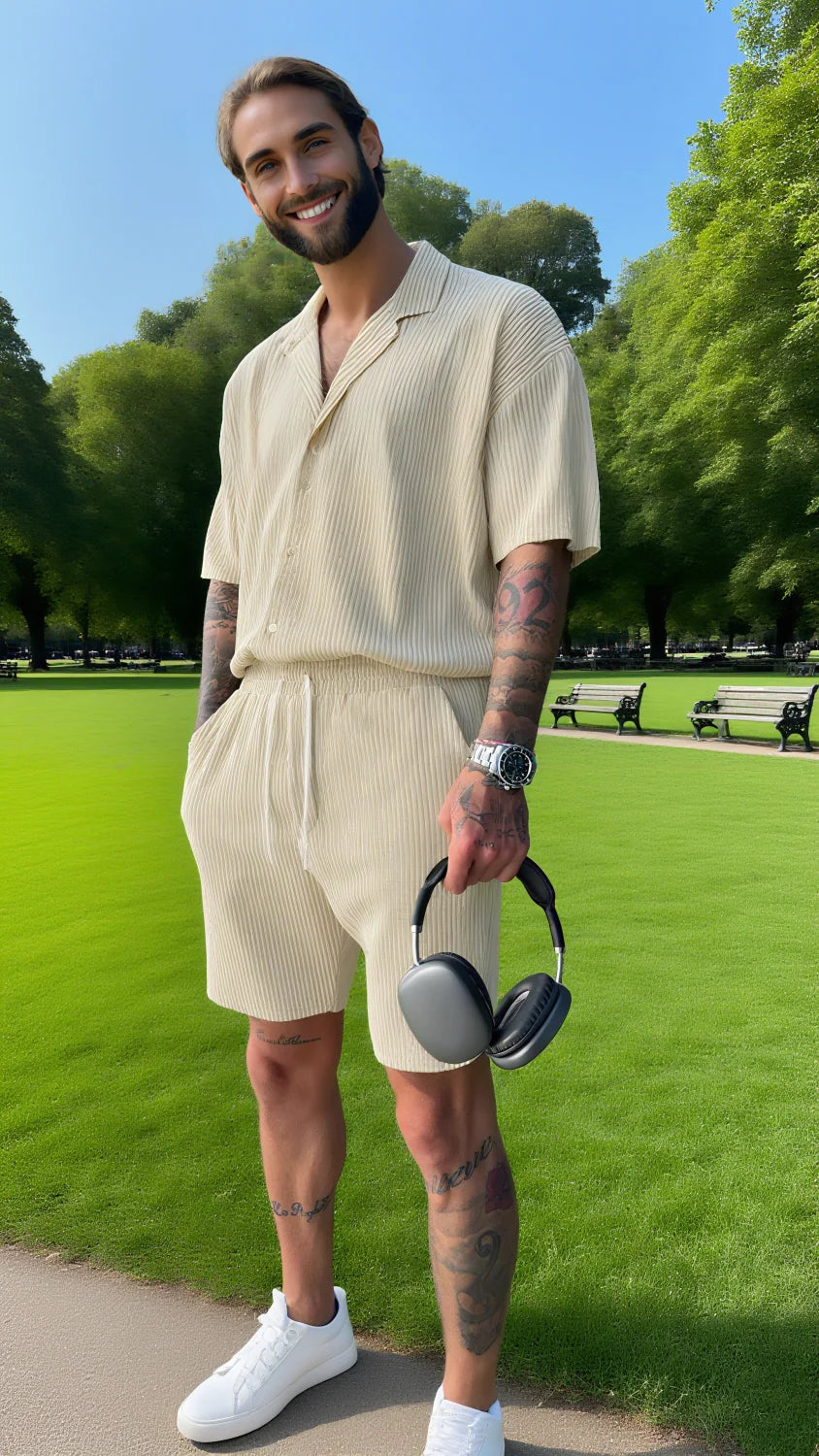 Ensemble homme velours côtelé – Chemise & short décontracté