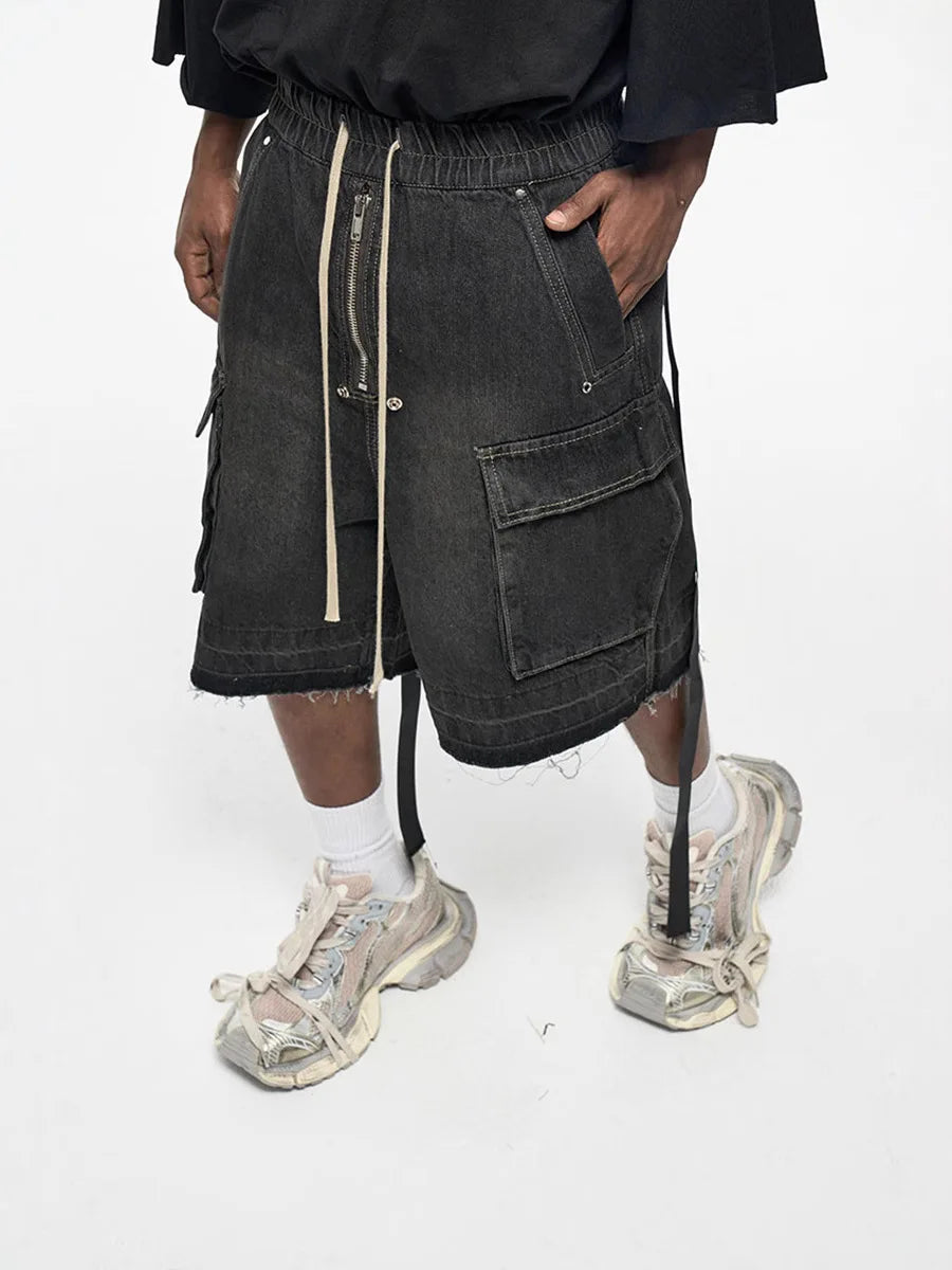 Short cargo en jean oversize – Streetwear Y2K avec poches et fermeture éclair