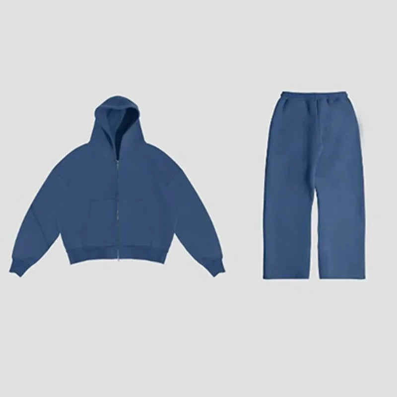 Ensemble homme streetwear hoodie zippé + pantalon – Style oversize