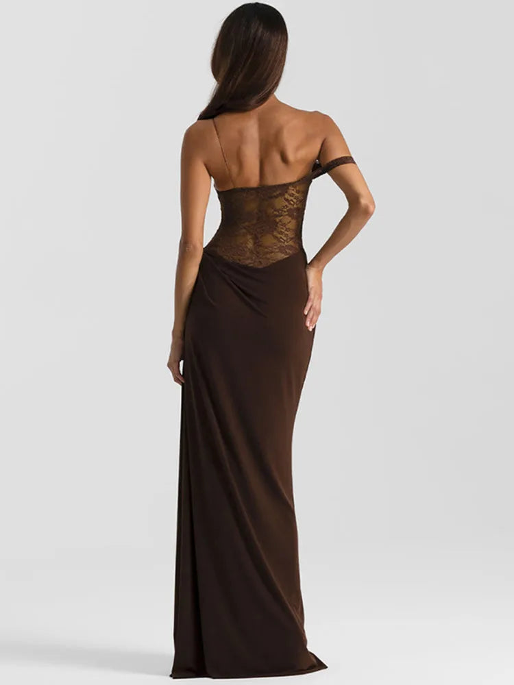 Robe longue sexy en dentelle – Épaule dénudée & dos nu élégant